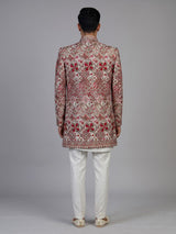 Cream mens geometric embroidered jacket indo western