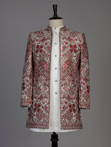 Cream mens geometric embroidered jacket indo western