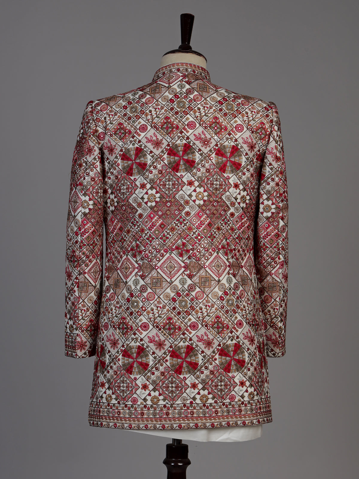Cream mens geometric embroidered jacket indo western