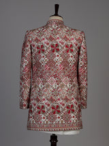 Cream mens geometric embroidered jacket indo western