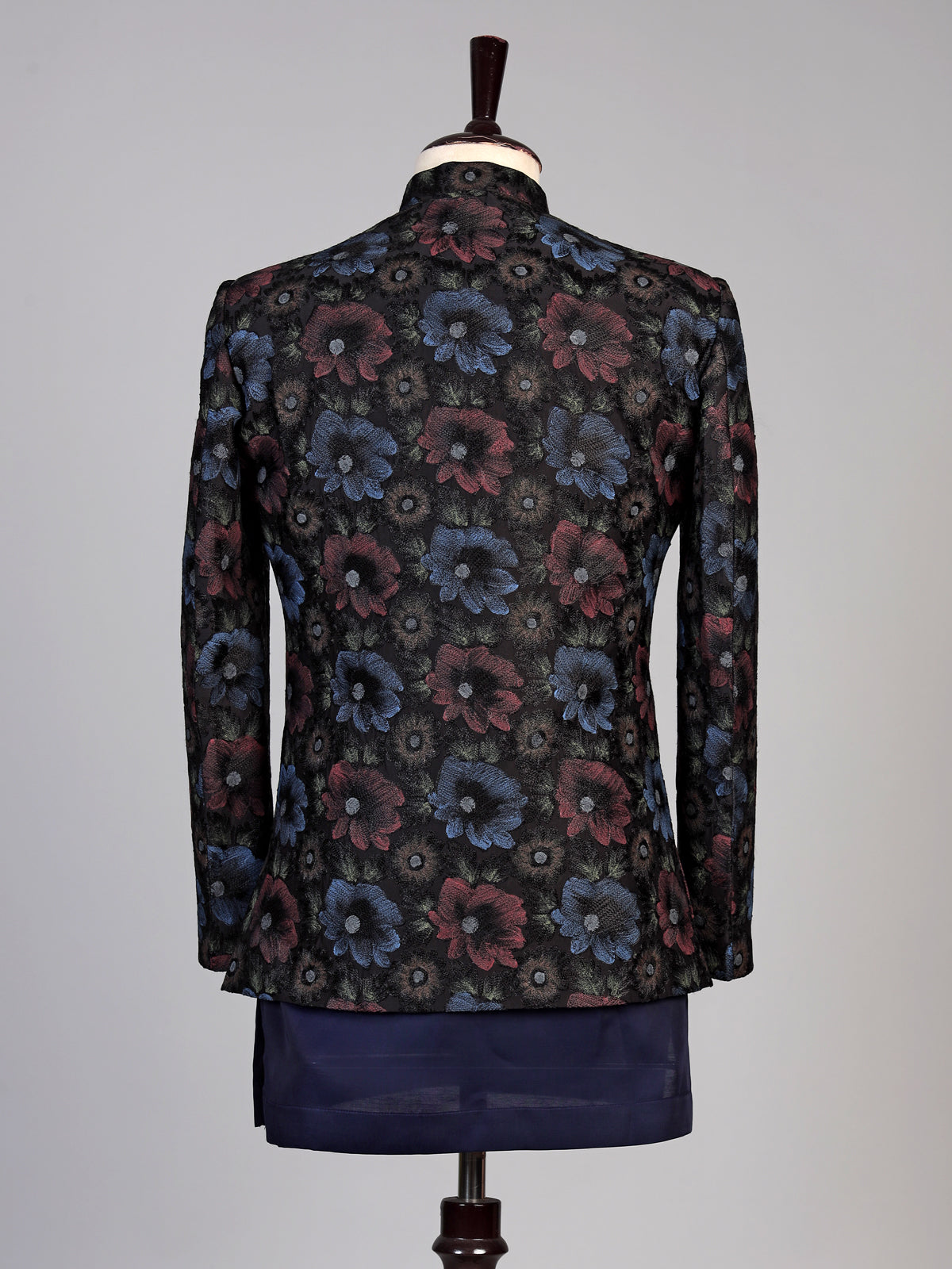 Navy blue mens floral brocade jacket indo western