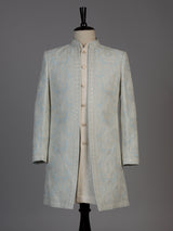 Ice blue mens chikankari jacket indo western