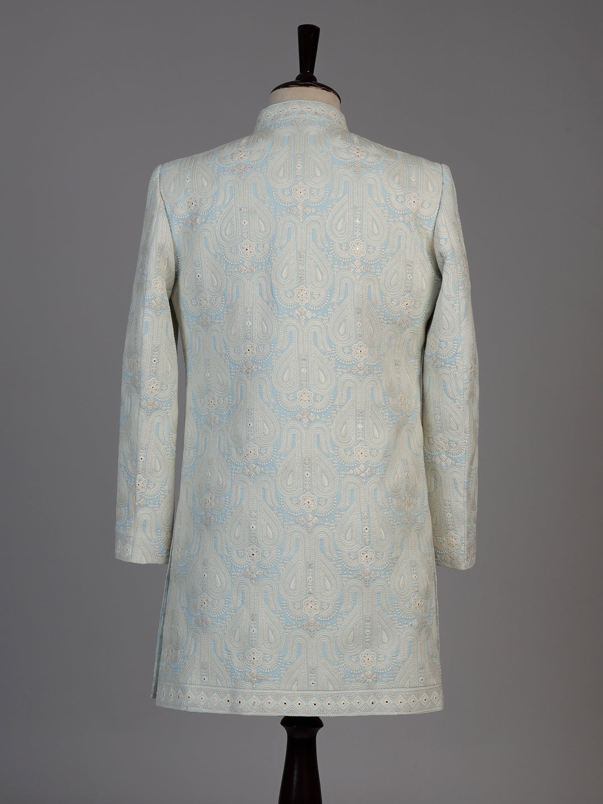 Ice blue mens chikankari jacket indo western