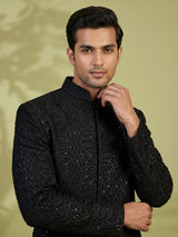 Black mens tone-on-tone jacket indo western