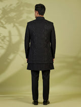 Black mens tone-on-tone jacket indo western