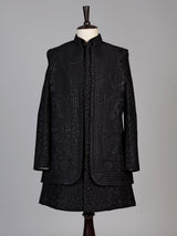 Black mens tone-on-tone jacket indo western