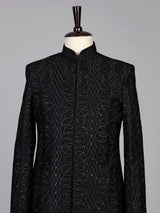 Black mens tone-on-tone jacket indo western