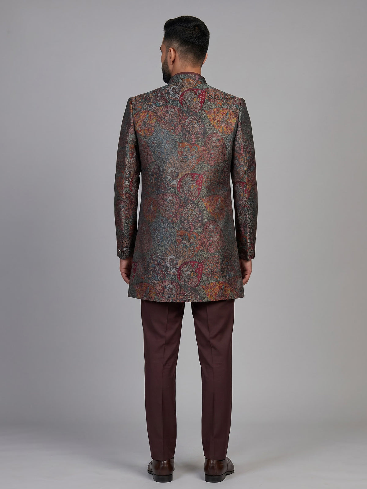 Brown mens vintage brocade jacket indo western