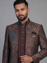 Brown mens vintage brocade jacket indo western