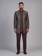 Brown mens vintage brocade jacket indo western
