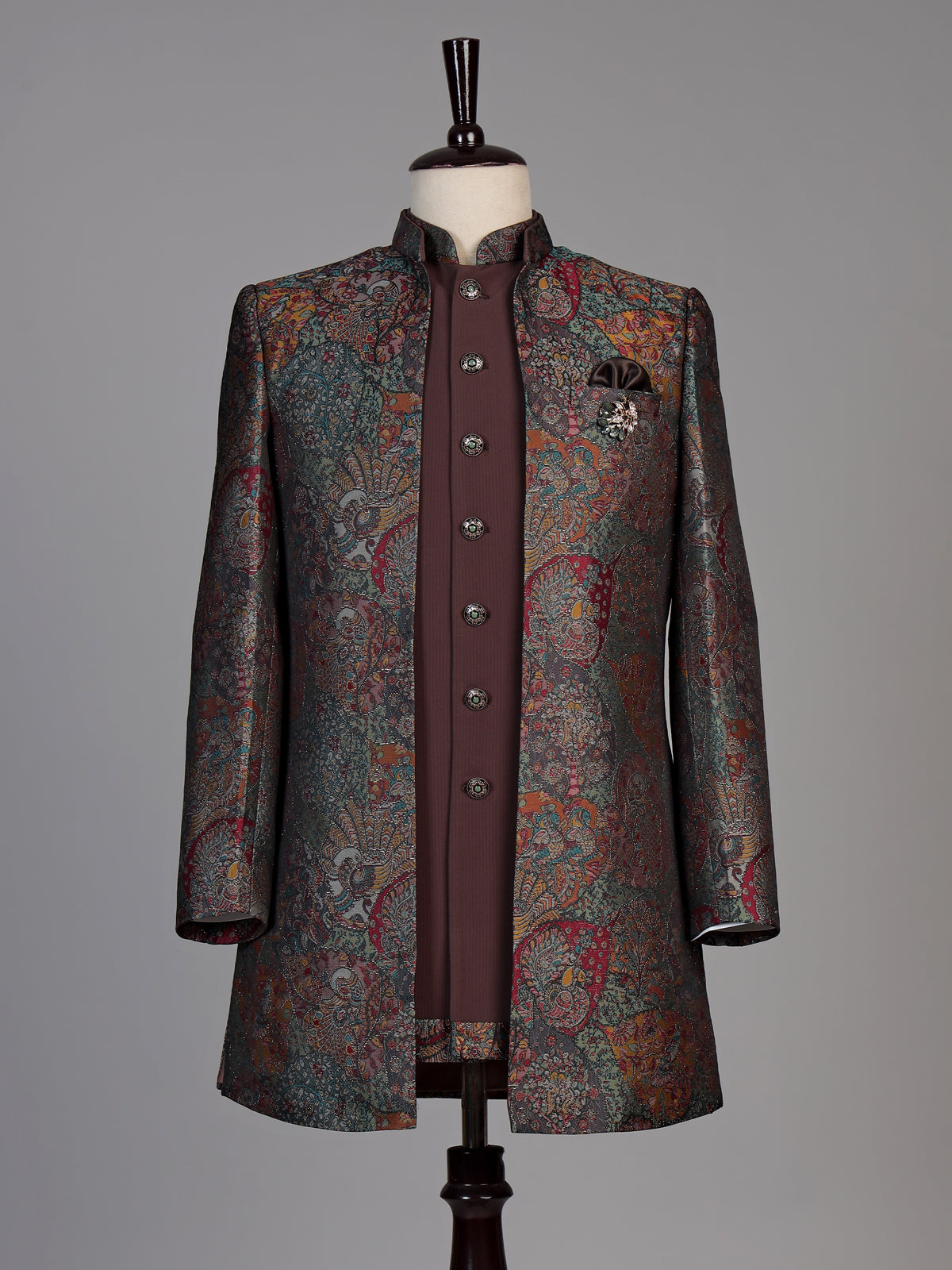 Brown mens vintage brocade jacket indo western