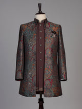 Brown mens vintage brocade jacket indo western