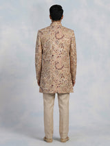 Beige mens Kashmiri embroidered jacket indo western