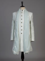Sky blue mens paisley achkan indo western