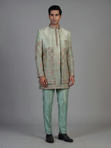 Sea green mens ombre foliage indo western