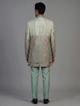 Sea green mens ombre foliage indo western