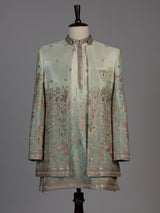 Sea green mens ombre foliage indo western