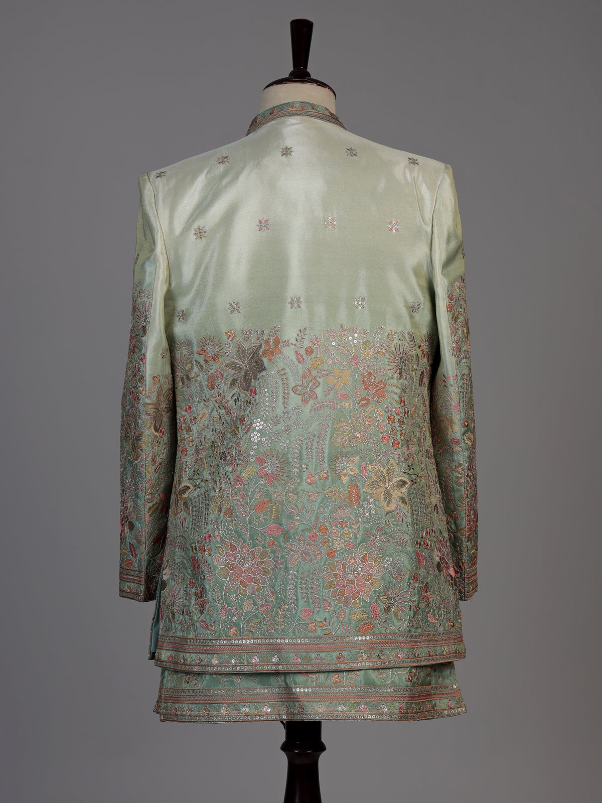 Sea green mens ombre foliage indo western