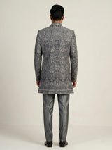 Grey mens damask brocade jacket indo western