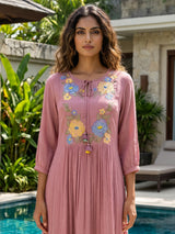 Onion pink cotton silk women pretty tassel flare kurti