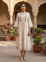 Off white cotton silk women dreamy botanical lace kurti