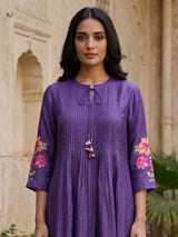 Purple cotton silk women artistic watercolor printed kurti