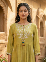 Mehendi green cotton silk women enchanting botanical kurti