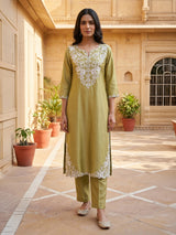 Green cotton silk women vibrant peacock kurti set