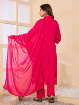 Rani pink cotton silk women charming floral anarkali kurti set