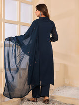 Navy blue cotton silk women elegant paisley anarkali kurti set