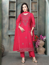 Rani pink chanderi silk women kurti set