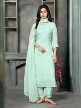 Aqua chanderi silk women elegant floral kurti set