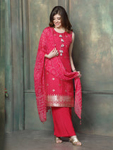 Pink georgette silk women rajasthani bandhani palazzo kurti set