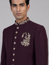Wine embroidered groom sherwani for men