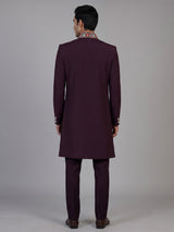 Wine embroidered groom sherwani for men