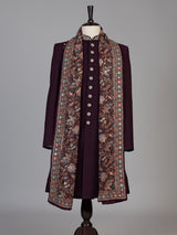 Wine embroidered groom sherwani for men