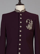 Wine embroidered groom sherwani for men
