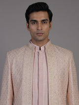 Pink jacquard silk jacket sherwani for men