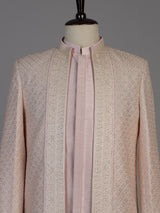 Pink jacquard silk jacket sherwani for men