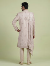 Pink embellished silk crepe sherwani for men