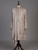 Pink embellished silk crepe sherwani for men