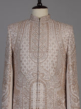 Pink embellished silk crepe sherwani for men