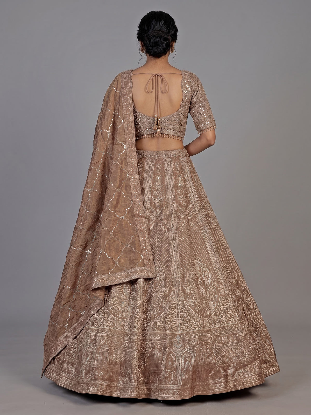 Metallic mocha brown heritage lehenga choli for women