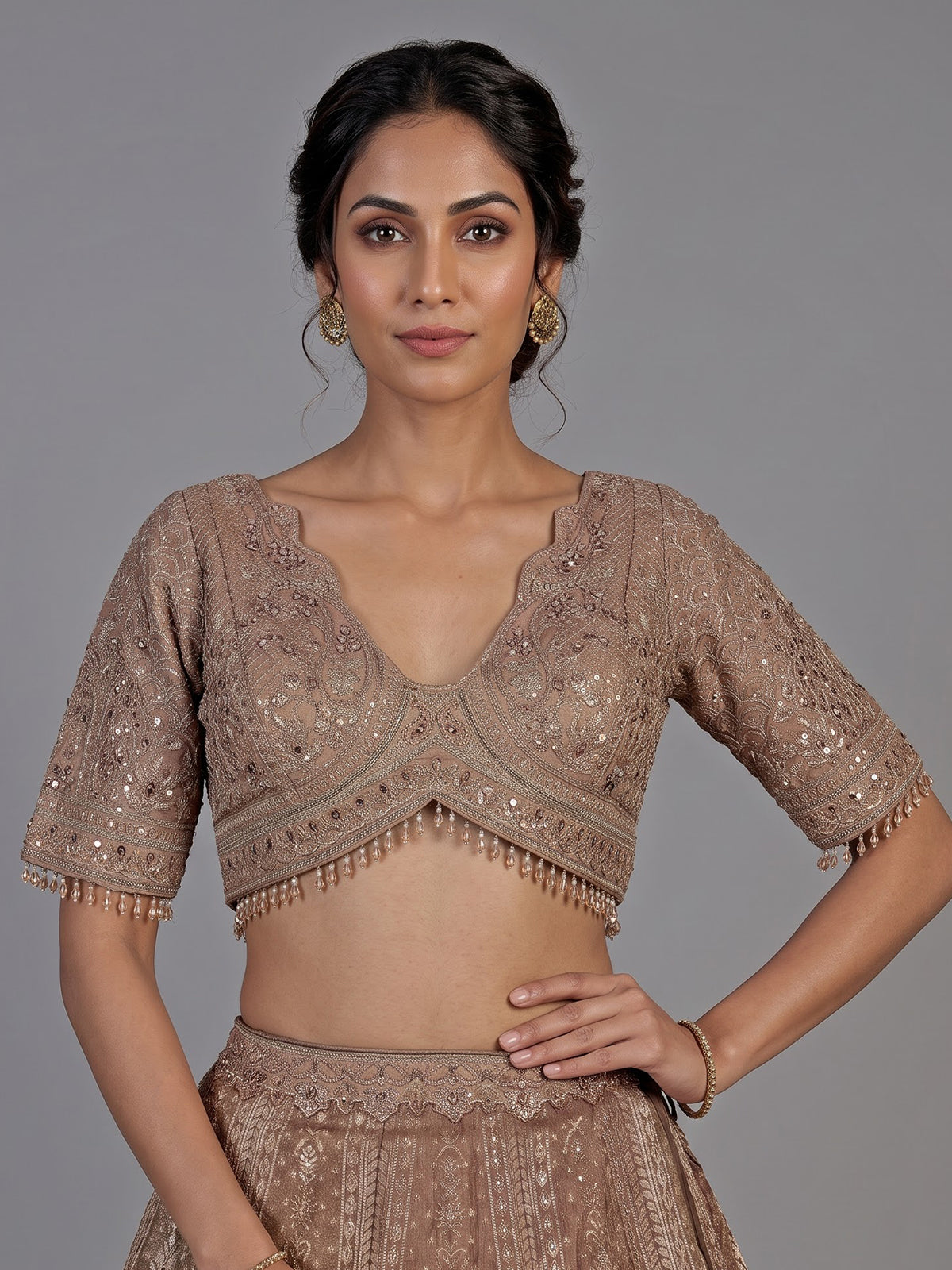 Metallic mocha brown heritage lehenga choli for women
