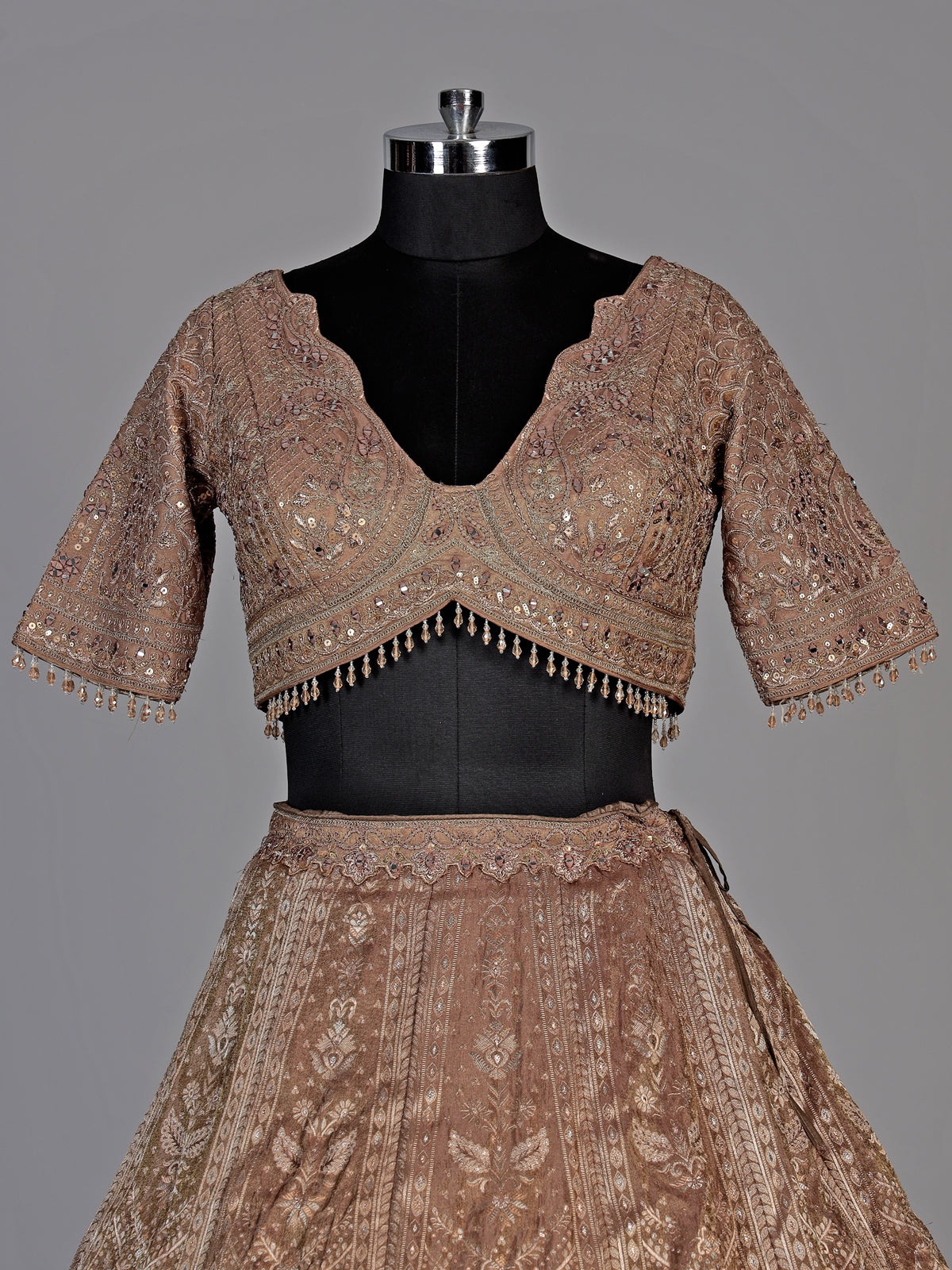 Metallic mocha brown heritage lehenga choli for women
