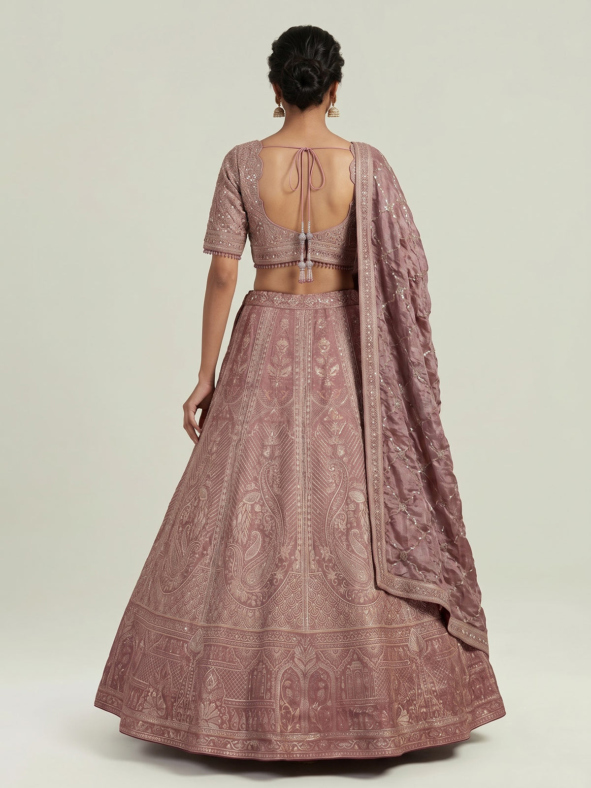 Dusty mauve pink kashmiri paisley lehenga choli for women