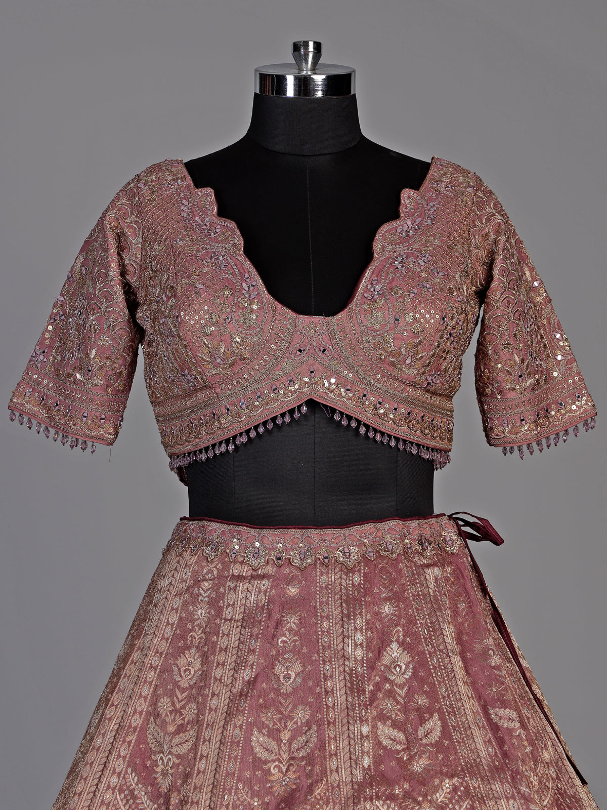 Dusty mauve pink kashmiri paisley lehenga choli for women