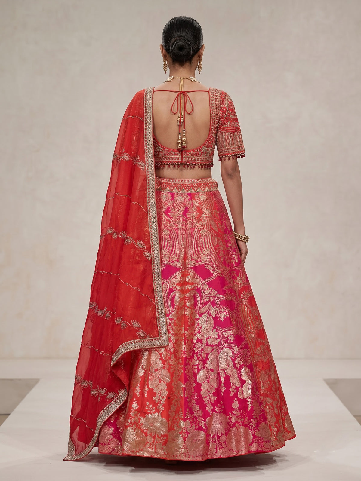 Rani pink mughal bouquet lehenga choli for women