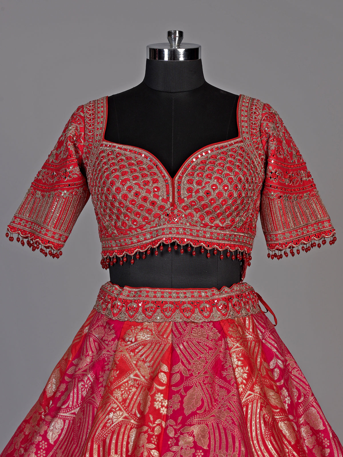 Rani pink mughal bouquet lehenga choli for women