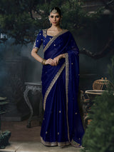 Blue women elegant tissue organza saree